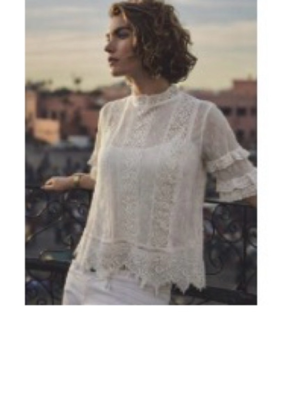 Delicate Ivory Lace High-Neck Ruffle Sleeve Top